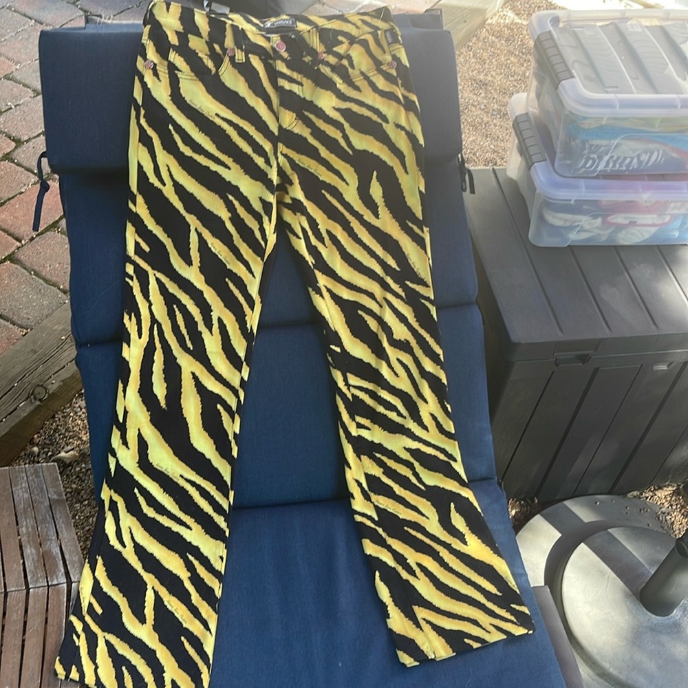 Versace yellow zebra print jeans